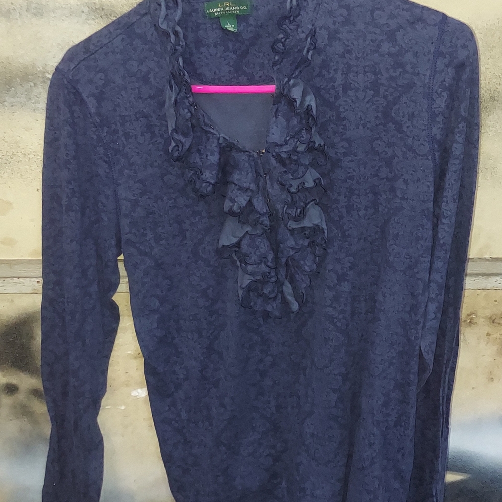 Lauren Ralph Lauren Ruffled Blue Long Sleeve Blouse